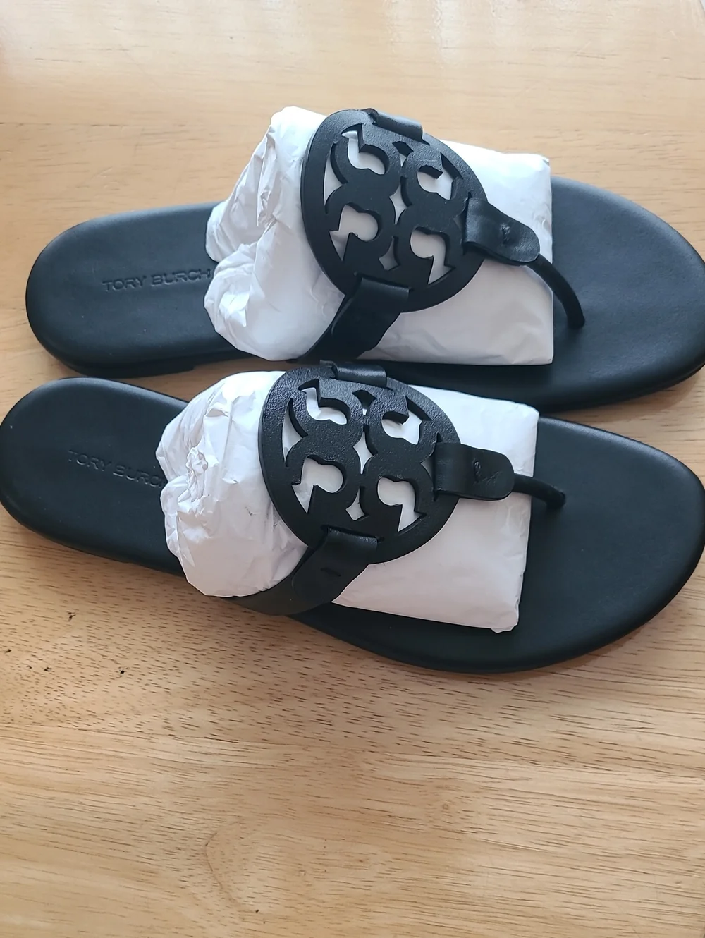 NWT Tory Burch Miller A-With Women's Calf Leather Perfect Black Sandals Sz 7.5 A